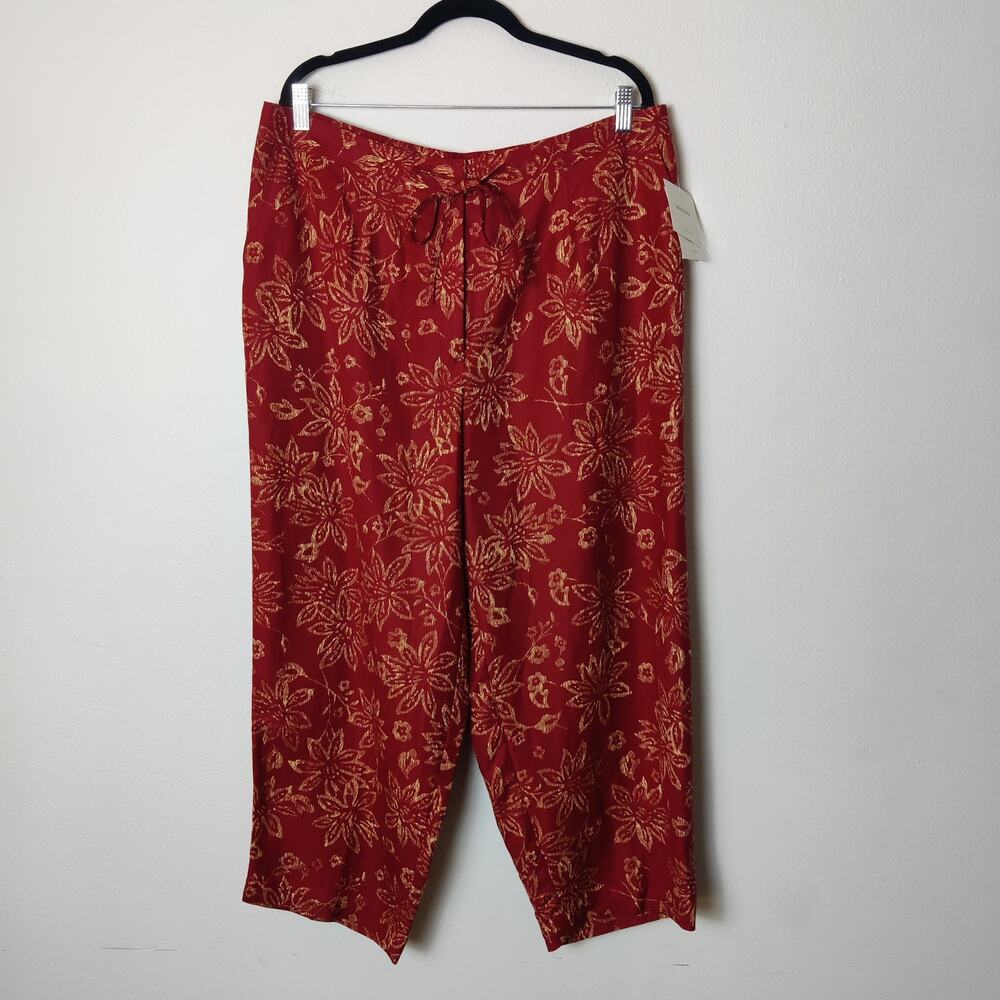 NWT Emma & James Linen Blend Red Floral Cropped Easy Pants 18W Resortwear